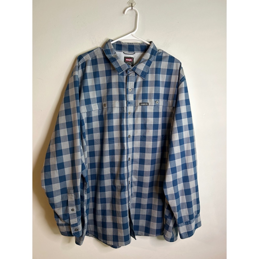 Wrangler Blue Plaid Long Sleeve Button Up Shirt Mens 3XL